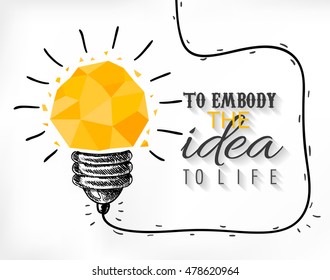 Creative illustration with a painted wire and a bulb. Vector illustration with the slogan and a yellow light bulb.