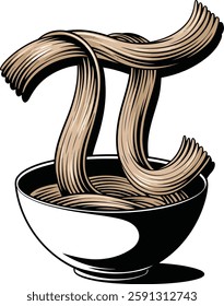 Creative Illustration of Pi Symbol Formed with Noodles in a Bowl vector