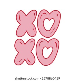 Creative illustration of pink hearts and XO symbols for joyful expressions of love and friendship