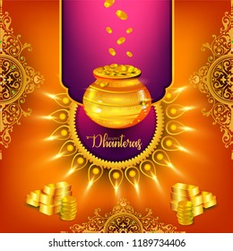Creative illustration poster or banner with goddess maa laxmi of dhanteras, decorated pot filled with gold coins celebration Happy dhanteras Creative illustration poster or banner with goddess maa laxmi of dhanteras, decorated pot filled with gold coins celebration Happy dhanteras