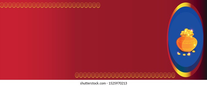 Creative illustration poster or banner with goddess maa laxmi of dhanteras, decorated pot filled with gold coins celebration Happy dhanteras