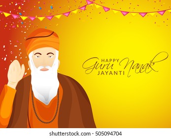 Creative illustration poster or banner of Guru Nanak Jayanti celebration.