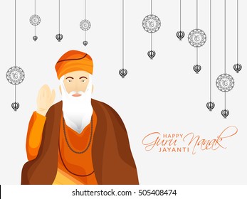 Creative illustration poster or banner of Guru Nanak Jayanti celebration.