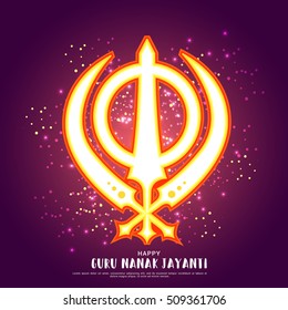 Creative illustration poster or banner of Guru Nanak Jayanti celebration.