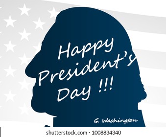 Creative illustration, poster or banner of   Happy Presidents Day! - February 19th.  George Washington head silhouettes. 