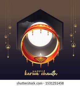 Creative illustration poster or banner of indian festival of karwa chauth celebration.