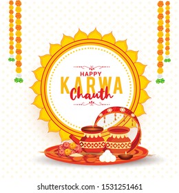 Creative illustration poster or banner of indian festival of karwa chauth celebration.