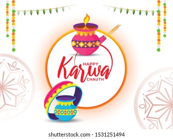 Creative illustration poster or banner of indian festival of karwa chauth celebration.