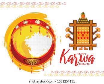 Creative illustration poster or banner of indian festival of karwa chauth celebration.