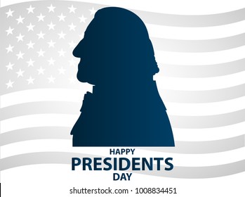 Creative illustration, poster or banner of Presidents Day! - February 19th.  George Washington silhouettes. 