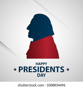 Creative illustration, poster or banner of Presidents Day! - February 19th.  George Washington silhouettes. 