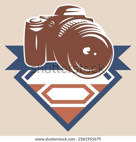 Creative illustration of a professional camera placed on a geometric diamond background, combining elements of photography and design with a modern aesthetic