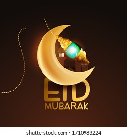 Creative illustration of Ramadan Mubarak Islamic holy month with mosque, crescent moon, illuminated lanterns,