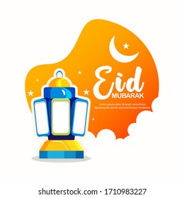 Creative illustration of Ramadan Mubarak Islamic holy month with mosque, crescent moon, illuminated lanterns,