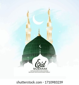 Kreative Illustration des islamisch-heiligen Ramadan Mubarak-Monats mit Moschee, Halbmond, leuchtenden Laternen,
