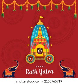 creative  illustration of Rath Yatra for Lord  Jagannath indian festival Holiday  concept background celebrated in Odisha,  vector banner poster greeting card