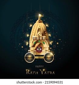 creative  illustration of Rath Yatra for Lord  Jagannath indian festival Holiday  concept background celebrated in Odisha, golden chariot , vector banner poster greeting card