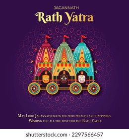 ilustración creativa de Rath Yatra para Lord Jagannath festival indio fondo del concepto de festividad celebrado en Odisha, cartel vectorial tarjeta de saludo