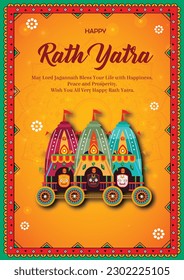 creative  illustration of Rath Yatra for Lord  Jagannath indian festival Holiday  concept background celebrated in Odisha,  vector banner poster greeting card