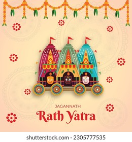 ilustración creativa de Rath Yatra para Lord Jagannath festival indio fondo del concepto de festividad celebrado en Odisha, cartel vectorial tarjeta de saludo