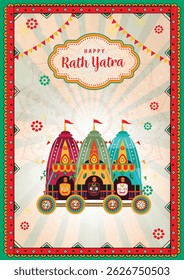 creative  illustration of Rath Yatra for Lord  Jagannath indian festival Holiday  concept background celebrated in Odisha,  vector banner poster greeting card