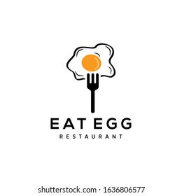 Creative illustration restaurant food eat egg with fork Modern logo design template