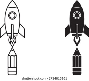 Creative illustration of rockets attached to pencils as if ready for launch isolated on white background, illustration