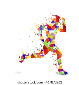 Creative illustration of a Running Man made by colorful abstract design on white background for Sports concept.