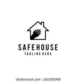 Creative illustration safe hand with house icon vector logo template.