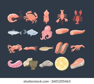Creative Illustration of Seafood Collection Isolated