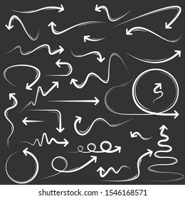 Creative illustration of a set of drawn white arrows .Vector illustration