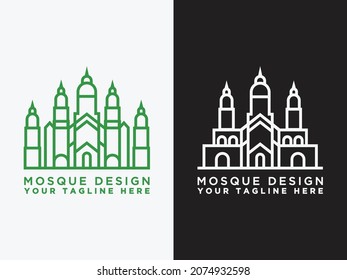 Creative illustration of the set mosque in line style. Islamic Day Celebration. - Vector 