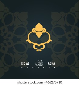 Creative illustration of sheep with Arabic Islamic calligraphy of text Eid-Ul-Adha on background with ornament. Festival of Sacrifice celebration.
