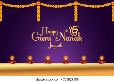 creative illustration for sikh religious festival guru nanak jayanti. Can be used for banner, backgrounds, greetings, posters and advertisements. (Meaning: Birth anniversary of saint guru nanak)
