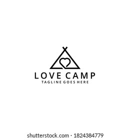 Ilustración creativa Campamento simple con logotipo de señas de corazón Vector de diseño