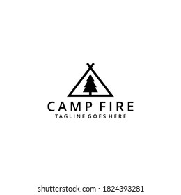 Creative Illustration Simple camp with pine Logo Design Vector