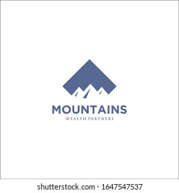 creative illustration simple logo mountains landscape hills snow top campfire tent design nature geometric modern symbol hotels peak camping ground graphic vector icon home blue silhouette base camp 