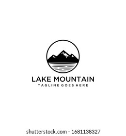 Creative Illustration Simple Mountain with lake sign Logo Design Vector
