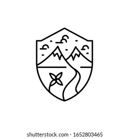 Creative Illustration Simple Mountain Logo Design Vector on shield