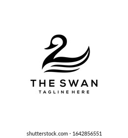 Creative illustration Simple swan swim water clean logo design template
