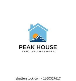 Creative Illustration Simple vintage Mountain with house sign Logo Design Vector