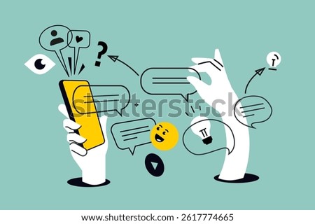 Creative illustration of smartphone services and communication. Vector concept for web banner, social media banner, business presentation, marketing material. 