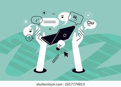 Creative illustration of social network, chat room, chatting, online communication. Vector concept for web banner, social media banner, business presentation, marketing material. 