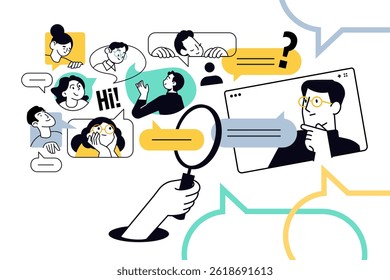 Creative illustration of social network. Vector concept for web banner, social media banner, business presentation, marketing material. 