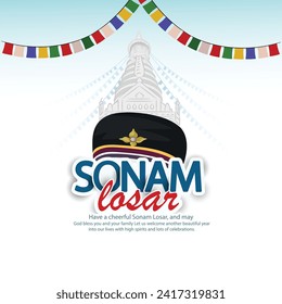 creative illustration of Sonam Losar festival of Nepal,12th February poster design.