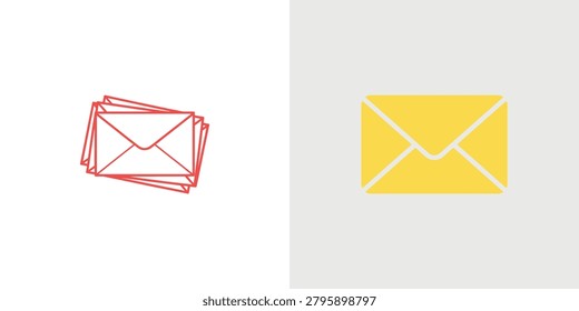 Creative illustration of stacked red envelopes and a bright yellow envelope with mail symbol for communication and holiday designs