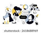 Creative illustration of startup, project development, strategy, planning, workflow. Vector concept for web banner, social media banner, business presentation, marketing material. 