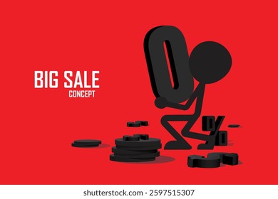A creative illustration of a stick figure holding a percentage sign, representing big sales, discounts, and special promotions in marketing and retail.  