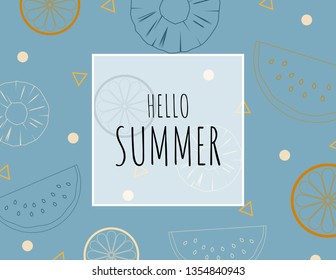 Creative illustration summer background with outline tropical fruits. Design for template, poster, advertising board, flyer, brochure, voucher discount, invitation design.