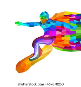 Creative illustration of a Surfer made by colorful abstract design on white background for Sports concept.